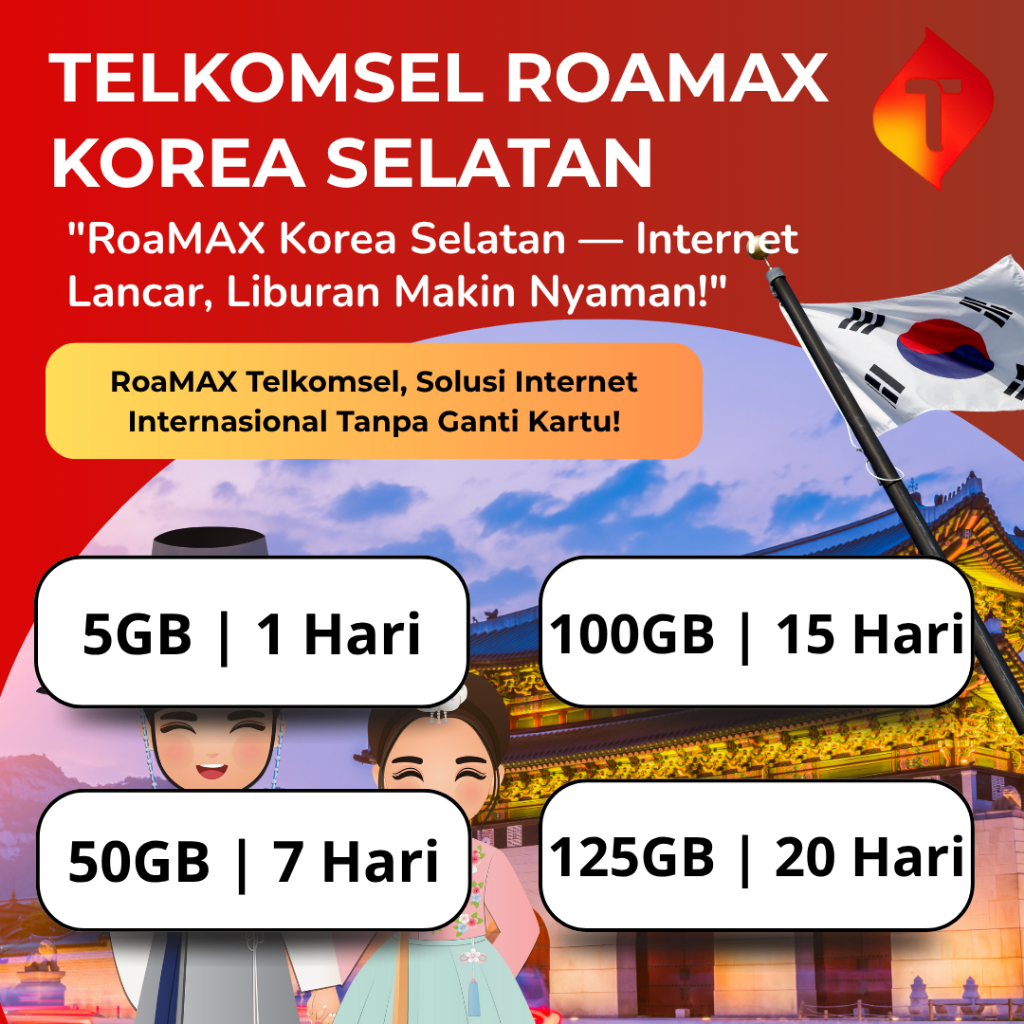 Telkomsel RoaMAX Korea Selatan – Paket Internet Luar Negeri Murah & Cepat