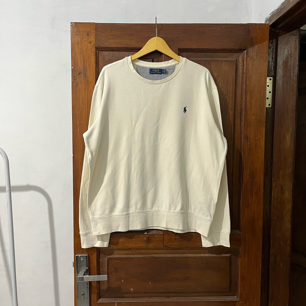 [L-XL] Polo Ralph Lauren Cotton Sweaters Long Sleeve I Beige I Vintage Vtg Retro Kemeja Garis-garis 