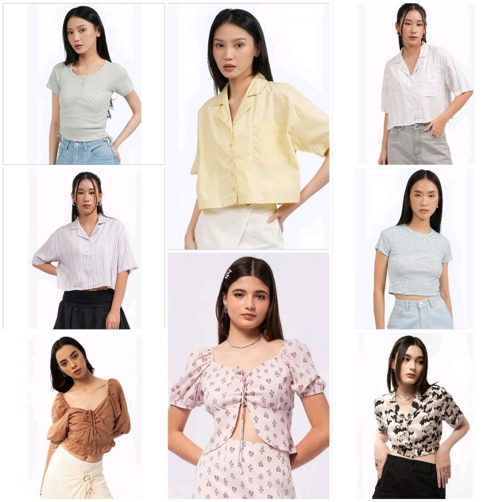 COLORBOX Sale atasan wanita crop top shirt crop puff sleeve blouse floral blouse multicolored shirt 