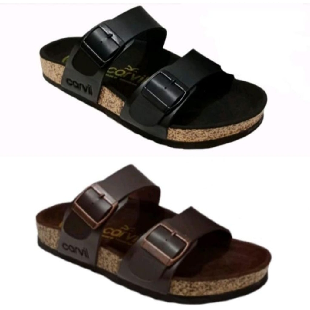 sandal slide carvil kulit sintesis sandal slide double strap pria