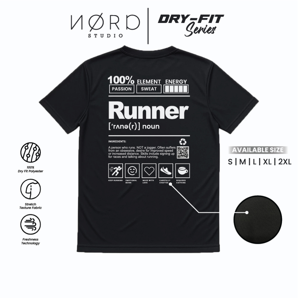 Kaos Dry Running Enthusiast | Jersey pelari | Kaos running kalcer | Kaos jersey Black