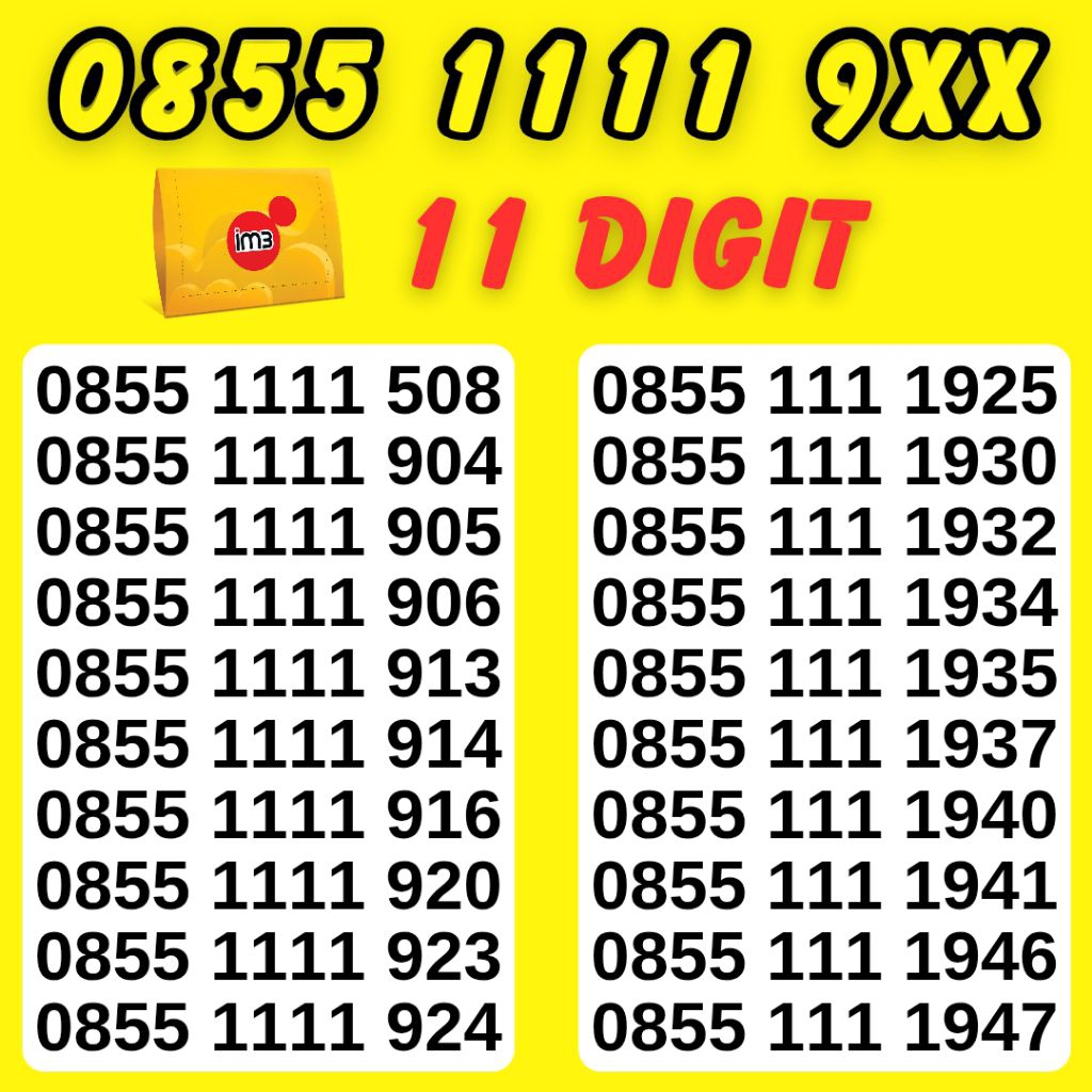 NOMOR CANTIK IM3 KWARTED NOMOR 1111 KARTU PERDANA INDOSAT NOMOR 0855