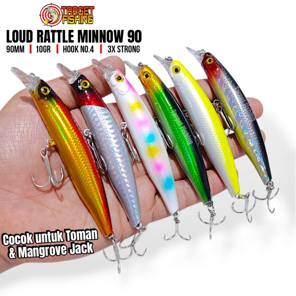 Minnow Rattle Nyaring 9cm 10gr  - Jerkbait Umpan Casting Toman / Mangrove Jack