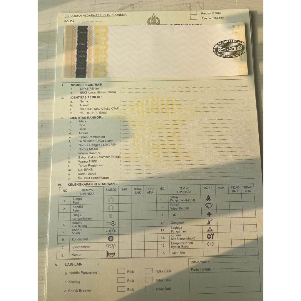 Kertas Stiker Gesek Nomor Rangka dan Mesin eCek Fisik Kendaraan eSamsat Motor Mobil