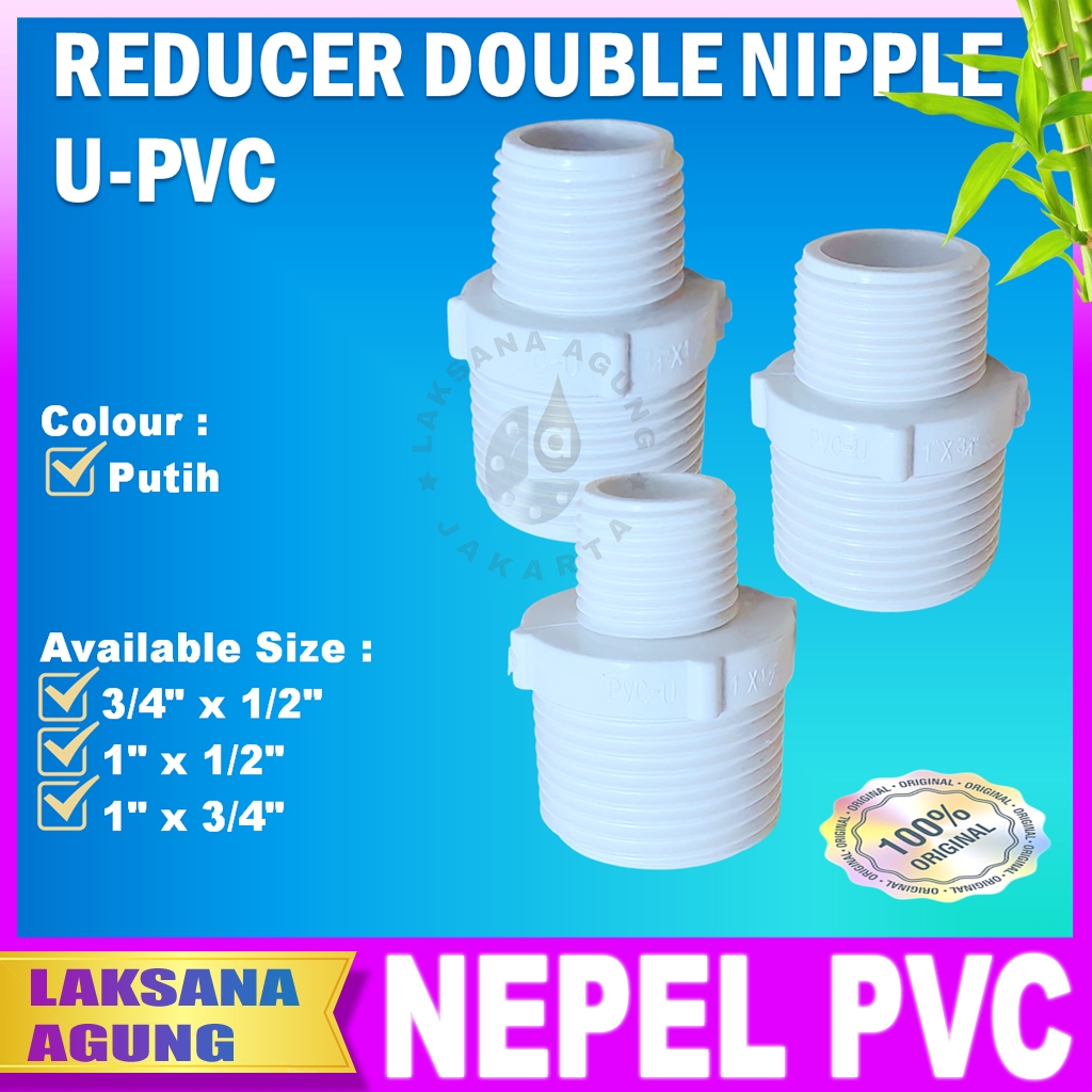 [PVC] Reducer Double nepel pvc 1" x 1/2" inch | Vlok Nipple drat luar Pvc | Nepel drat sambungan pip