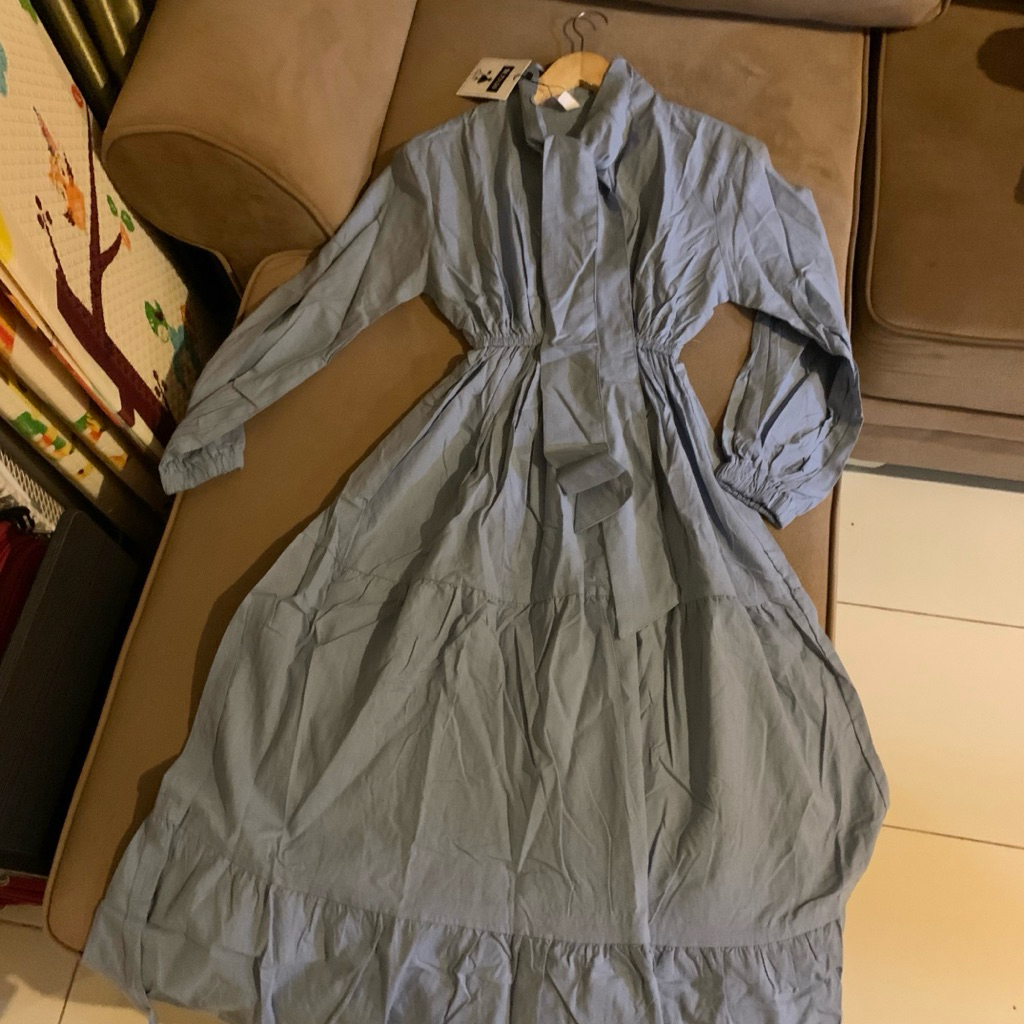 Dress Panjang Sky Blue L30 umpak - Gamis Sky Blue - Dress Korea Panjang Sky Blue