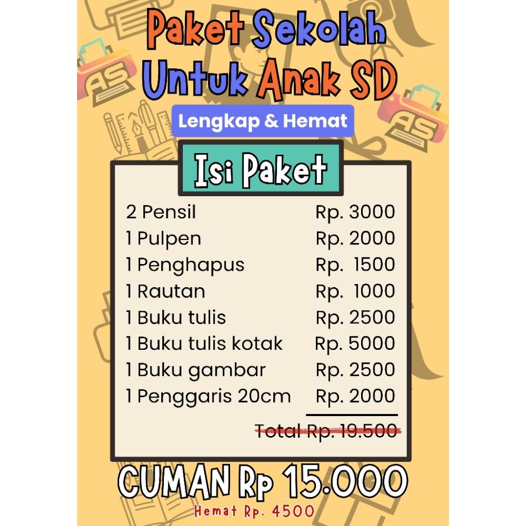 Paket Sekolah Anak SD Lengkap & Hemat - Set Alat Tulis Buku Tulis Gambar Kotak
