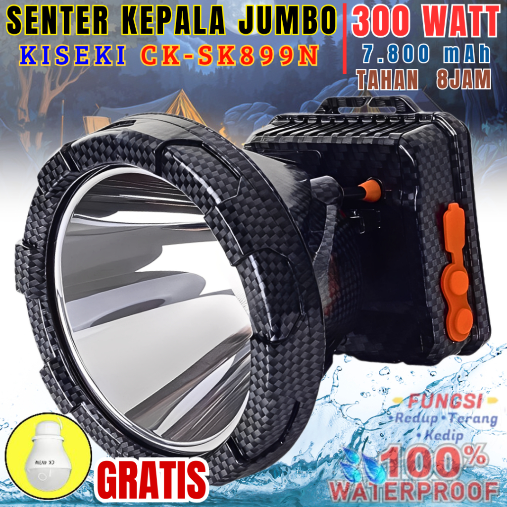 Headlamp/Senter Kepala Kiseki Ck-Sk899n Led Chip Laser 500 Watt | Senter Kepala Super Terang Cahaya 
