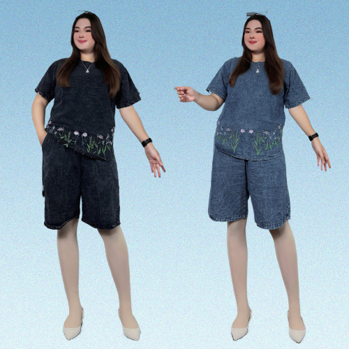 Setelan Levis Wanita Terbaru Baju Setelan Levis Pendek KeKinian Aplikasi Bordir