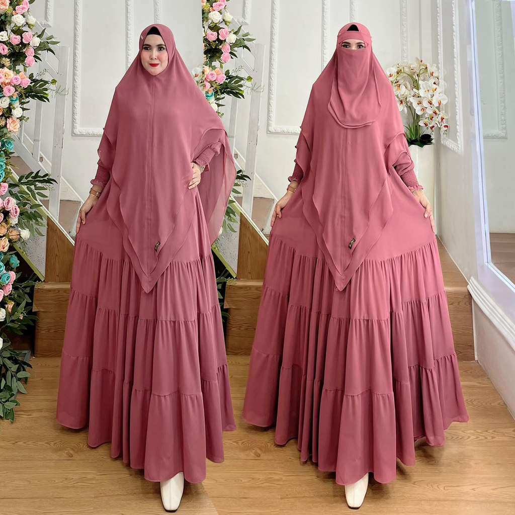 Set Dress/Set Gamis Syari+Hijab Jumbo Kode DANIA Bahan Ceruty Babydoll Premium By Ory AjeZas Collect