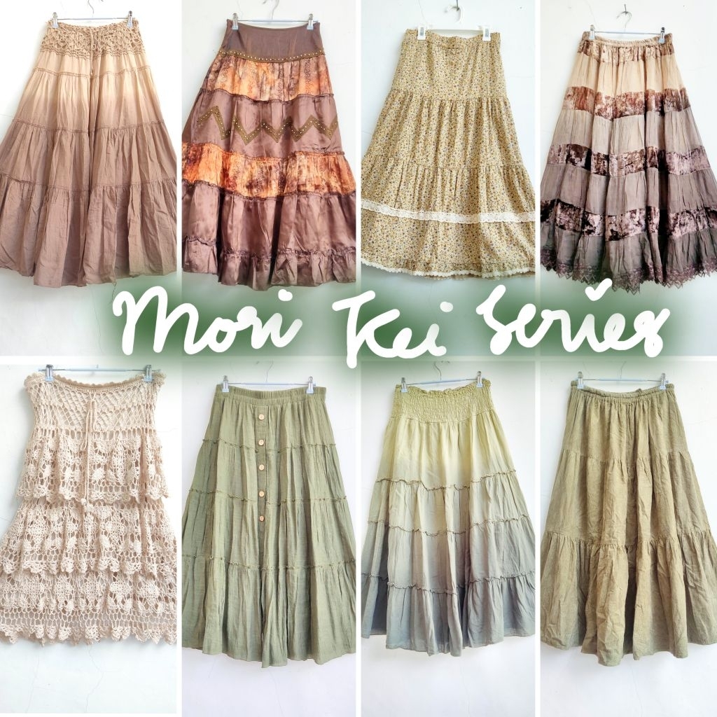 ROK EARTHTONE UMPAK MEGAR GRADASI OMBRE MORIKEI FAIRYCORE HIPPIE GYPSY COTTAGECORE GRADIANT SKIRT CO