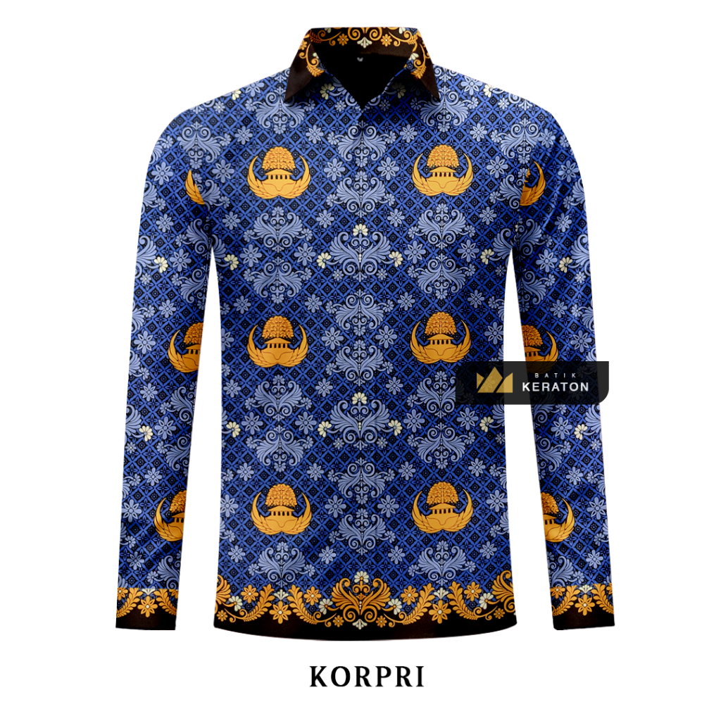 BATIKKERATON.ID Baju Kemeja KORPRI PNS ASN PPPK P3K GURU Batik Pria Resmi Original Lengan Panjang La