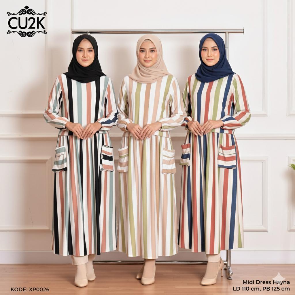 CU2K Midi Dress Hayna BARU Viral Fashion Muslim Outfit Terbaru Polos Midi Dress Viral Hayna #2