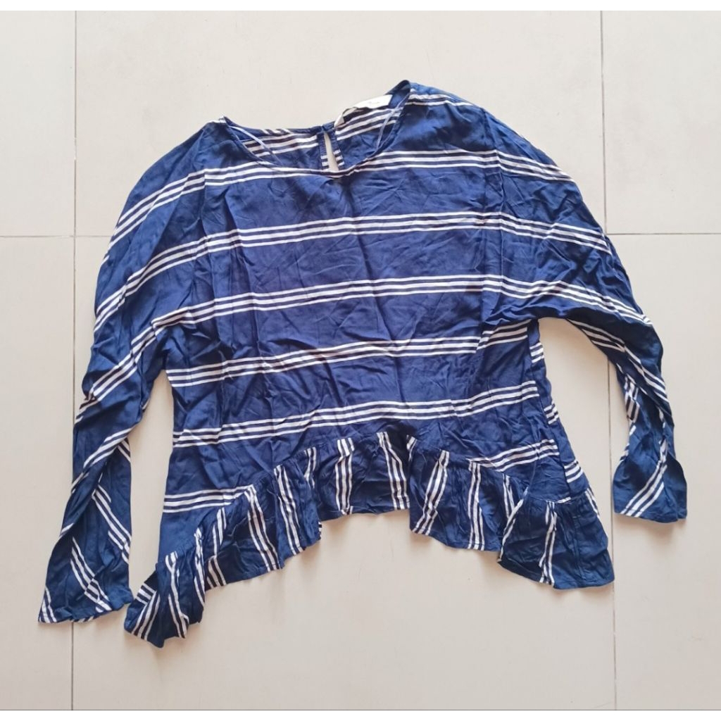 Atasan Wanita Blouse Garis Biru Zara Woman Premium Denim Collection Size S
