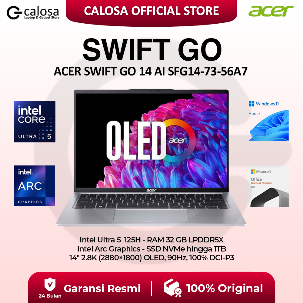 Laptop Acer Swift Go 14 AI SFG14 73 56A7 58BQ Intel Ultra 5 125H RAM 32GB SSD 512GB 14 inch 2.8K OLE