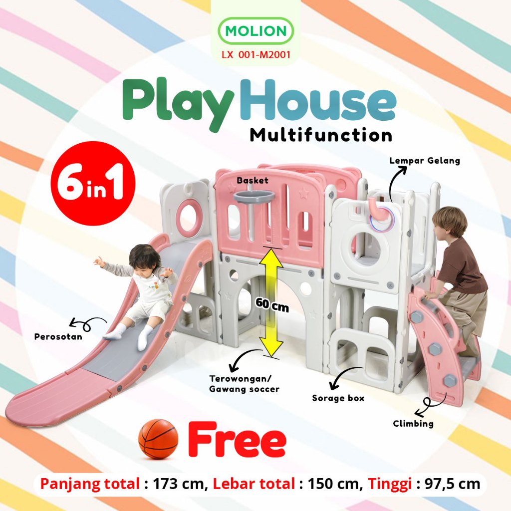 MOLION Playground Slide Playhouse SET 6in1 Prosotan Mainan Anak Play House Indoor Outdoor Taman Berm