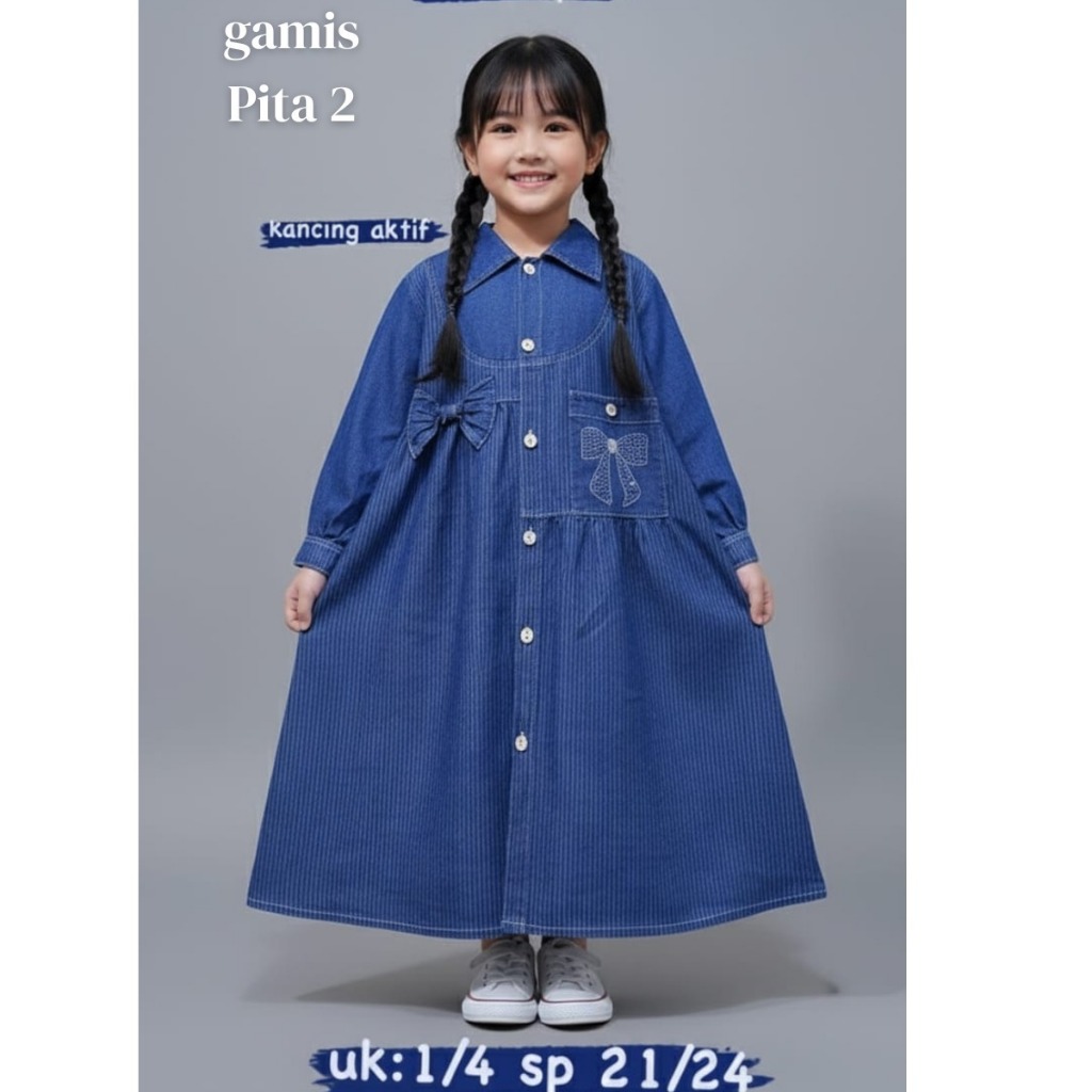 GAMIS MEWAH JEANS IMPORT GAMIS ANAK PEREMPUAN USIA 3 - 10 TAHUN / LONG DRESS DENIM IMPOR VIRAL TERBA