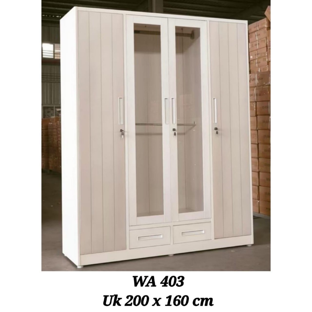 Lemari Pakaian 4 Pintu Lampu LED / Lemari 4 Pintu Gantungan Gamis / Lemari Plat Besi Minimalis 4 Pin