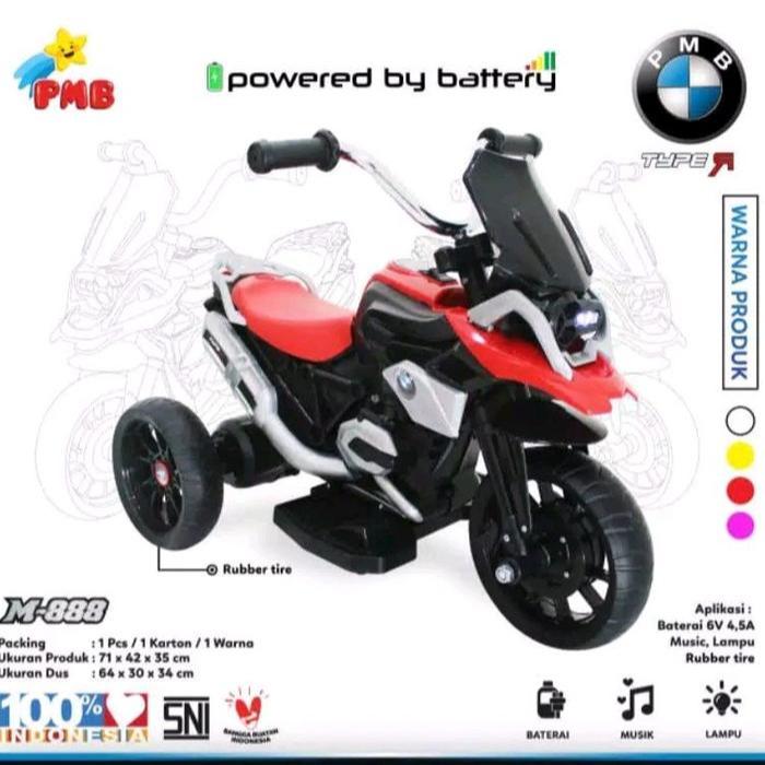 Mainan motor aki anak PMB M 888 ban karet musik Lampu motor aki ninja m888