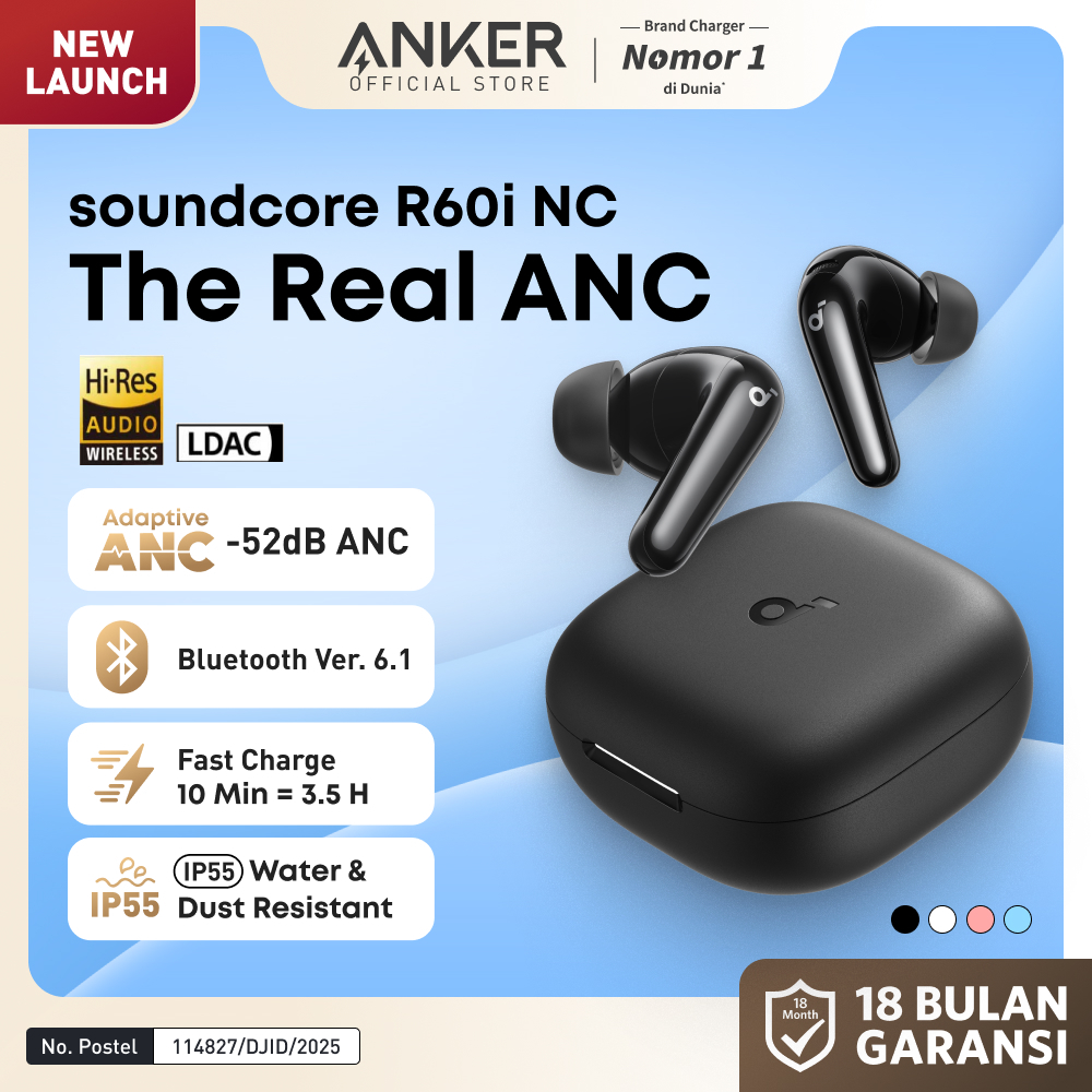 Soundcore R60i NC (R50i NC Upgrade) by Anker, Real-Time Adaptive Noise Cancellation, Hi-Res Sound, A