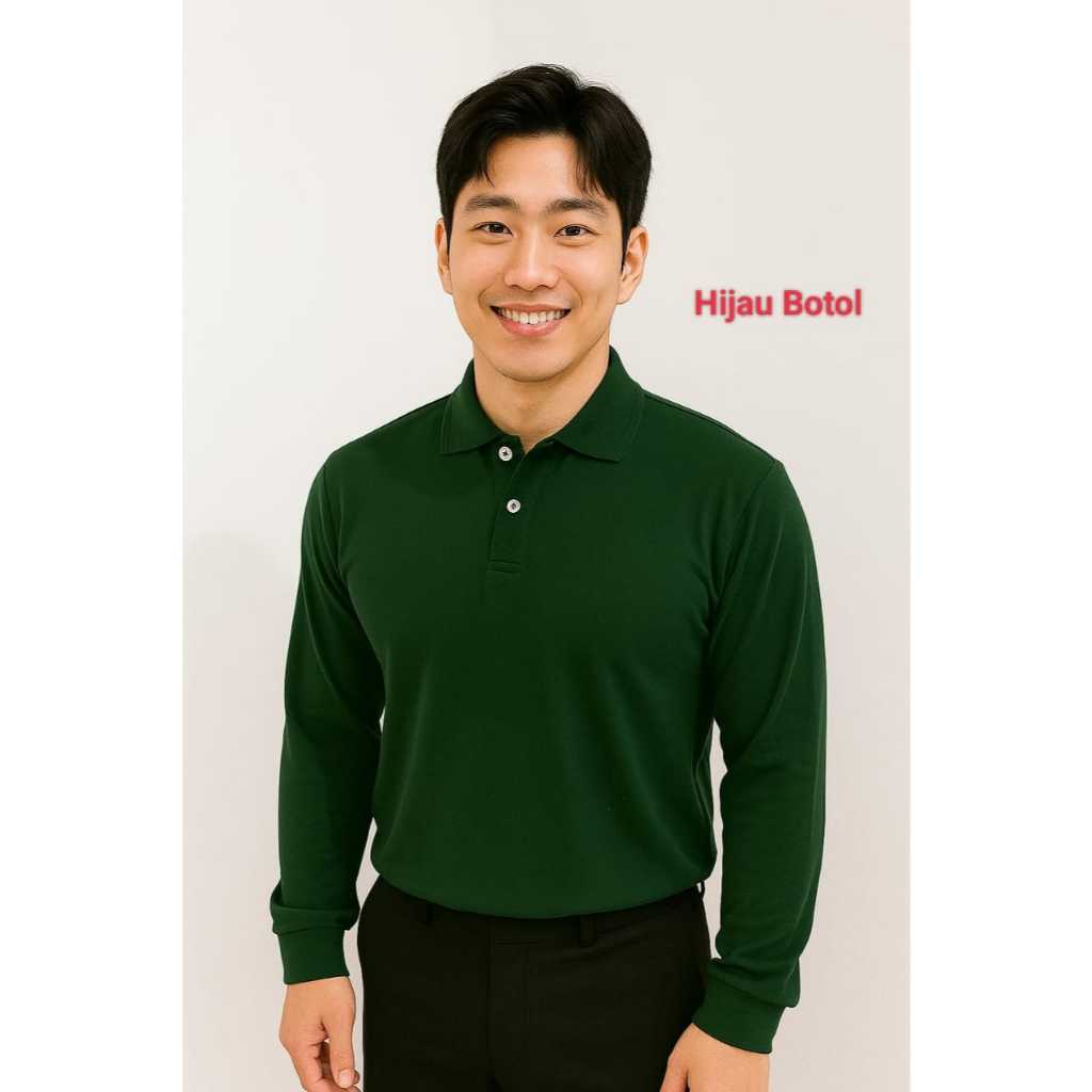 Kaos Kerah Panjang  FO POLOS WARNA HIJAU BOTOL/ Kaos Kerah FO Lengan Panjang - Kaos Kerah Unisex – k