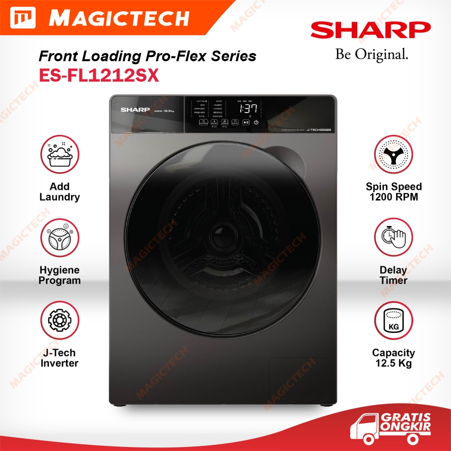 Sharp Mesin Cuci 12,5 Kg Front Load ES-FL1212SX Pro-Flex Series 12,5Kg J-Tech Inverter Delay Timer