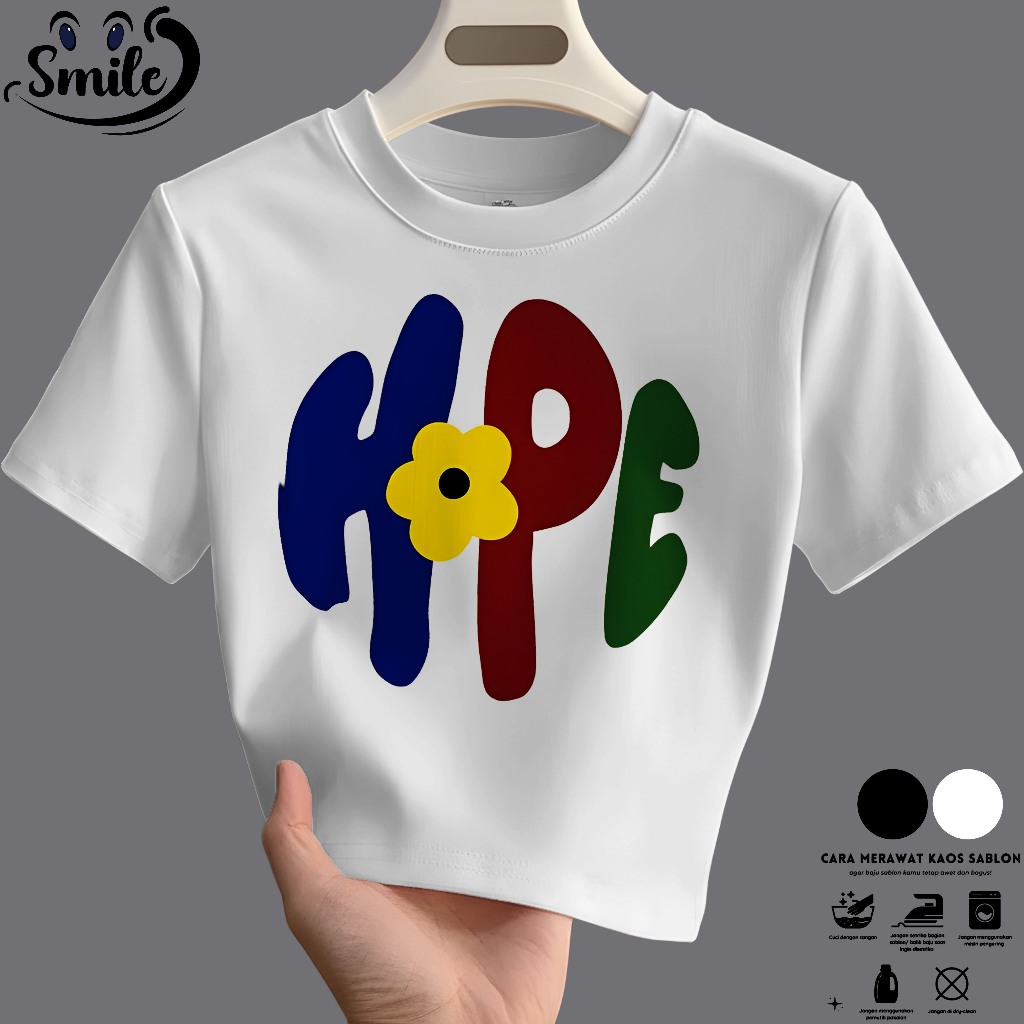 [premium] Kaos Crop Top Gambar HOPE Basic Seksi Wanita Import Korea / kaos rib pendek merah berbahan