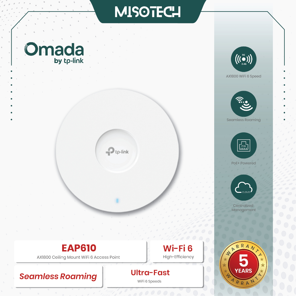 TP-Link TPLink Omada EAP610 Wireless Ceiling Access Point WiFi 6 AX1800 Dual Band Gigabit Mesh PoE