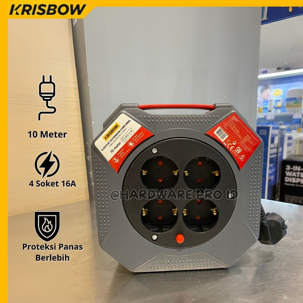 Krisbow 10 Mtr Kabel Roll - Abu-abu Extension Cable Kabel Gulung Power Reel Kabel Listrik Cable Roll