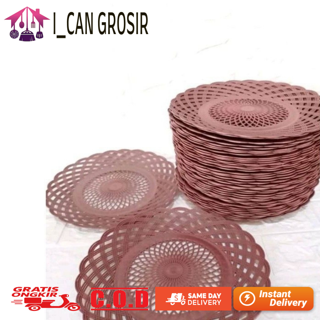 PIRING ROTAN PLASTIK LUSINAN ISI 12 PCS-Piring Plastik Motif Anyaman