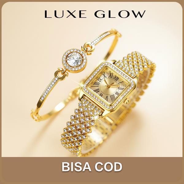LuxeGlow COD Warna Emas Berkilauan Jam Tangan KoreaElegan Jam Tangan Wanita AnggunOriginal Tali Rant