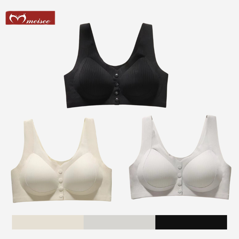 MEISEE Bra Kancing Depan Tanpa Kawat Nyaman Bra Untuk Payudara Besar BH Wanita