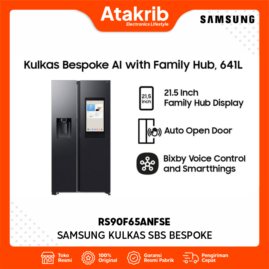 SAMSUNG KULKAS SBS BESPOKE RS90F65ANFSE Bespoke AI Family Hub w/ Auto Open Door 641L