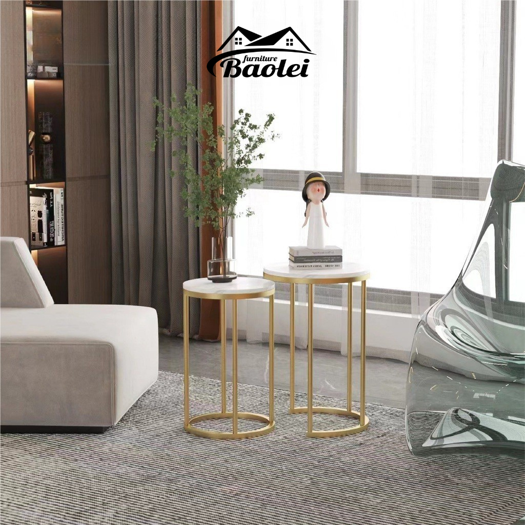 Meja Double Coffee Marmer - Meja Marmer Mewah - Meja Serbaguna - Meja Besi & Marmer