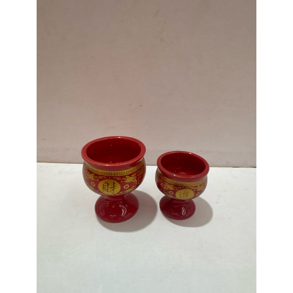 gelas sembahyang / gelas keramik merah kaki