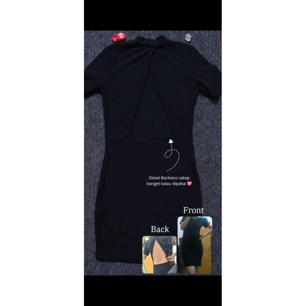 HAODUOYI Backless Black Knit Dress