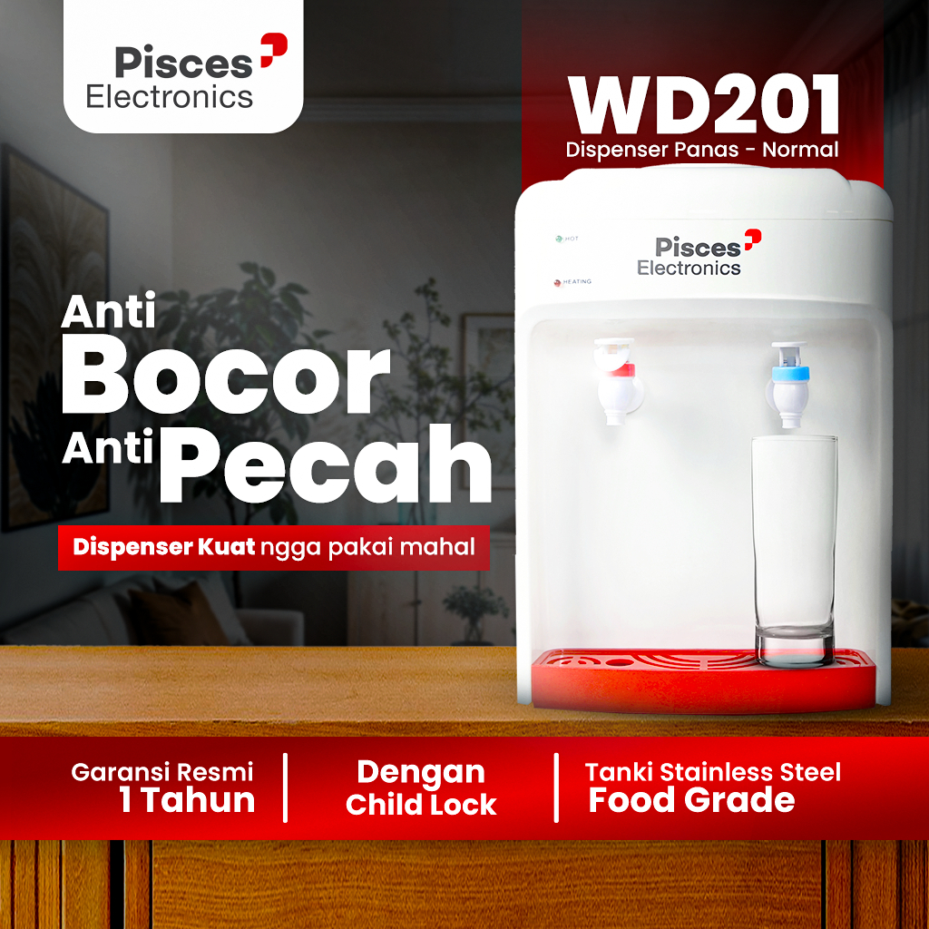 Dispenser Air Galon Atas PISCES WD201 - Water Dispenser Pisces Panas Normal WD201
