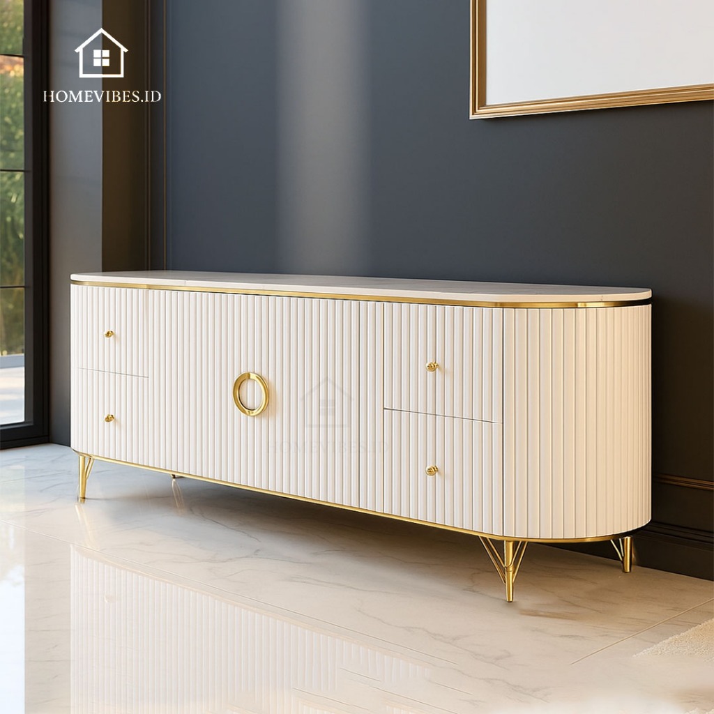 Meja HPL salur Laci Minimalis tinggi 60 cm Konsol TV Estetik Modern