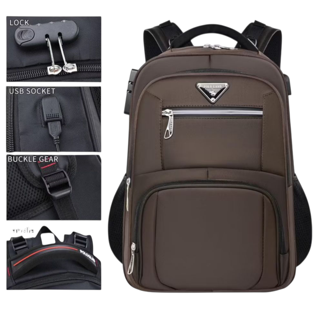 Polo Land 16 In Tas Ransel Kerja Tas sekolah Kunci Usb Port Raincoat POLO Import Tas Ransel Kerja Ta