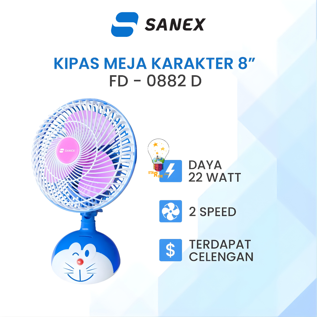 Sanex Kipas Angin Meja Karakter Kartun Doraemon Cartoon Character Desk Fan FD-0882D 0882 FD0882 D FD