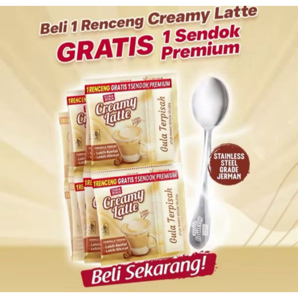 Kopi Tora Bika Creamy Latte 20g x 10 Sachet Original |Gratis Sendok Premium |Kopi Susu Creamy