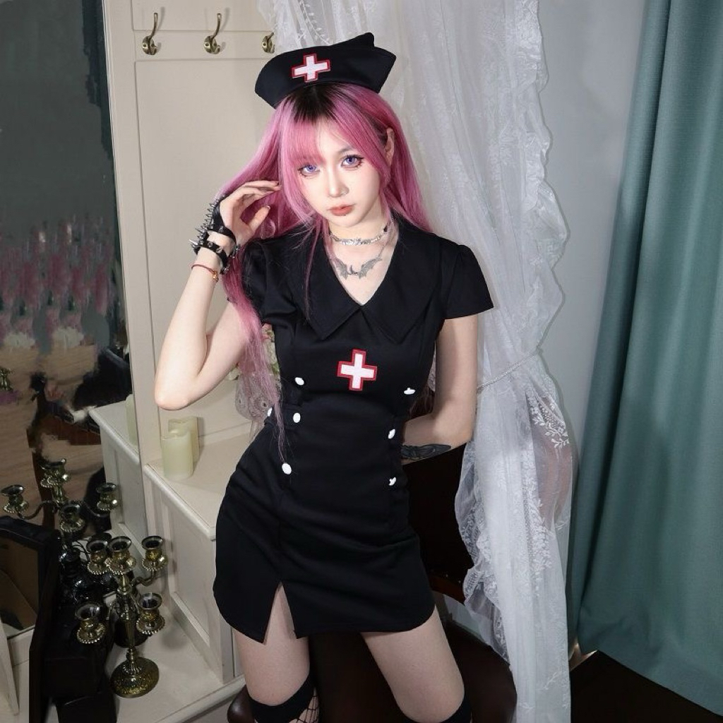 H 153 Kostum Nurse Sexy Lingerie Suster Perawat Cosplay Seragam Seksi Bosslingeries Hitam Putih
