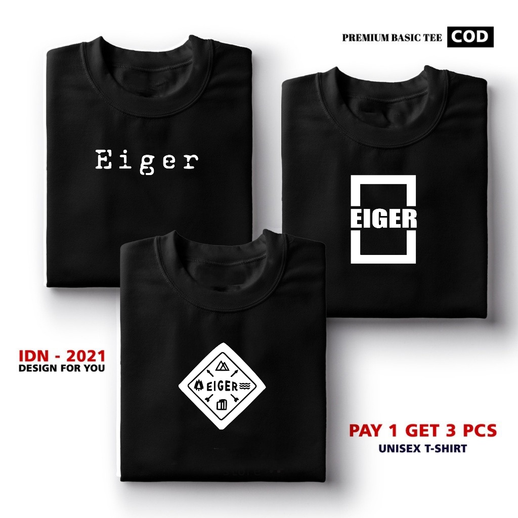 Bundling Kaos 3 PCS (COD) Kaos Distro Pria-Wanita Kaos Distro Terbaru Logo Eiger 15 Premium Quality