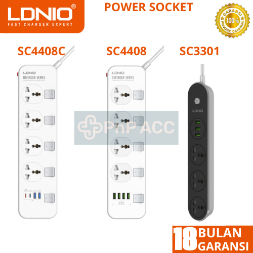 LDNIO Power Socket SC3301 SC4408C SC4408 Colokan Stop Kontak 3 - 4 USB Port AUTO ID