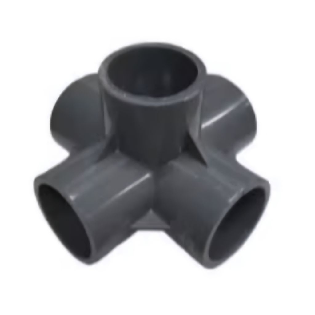 5 way Sambungan Pipa PVC 1" Abu-abu utk Pembuatan Rak Hidroponik, dll