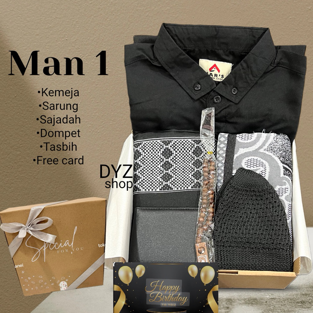 Hampers Kado Cowok Ulang Tahun Gift Box Pria Muslim Set Perlengkapan Ibadah Kemeja Sarung Sajadah Ta