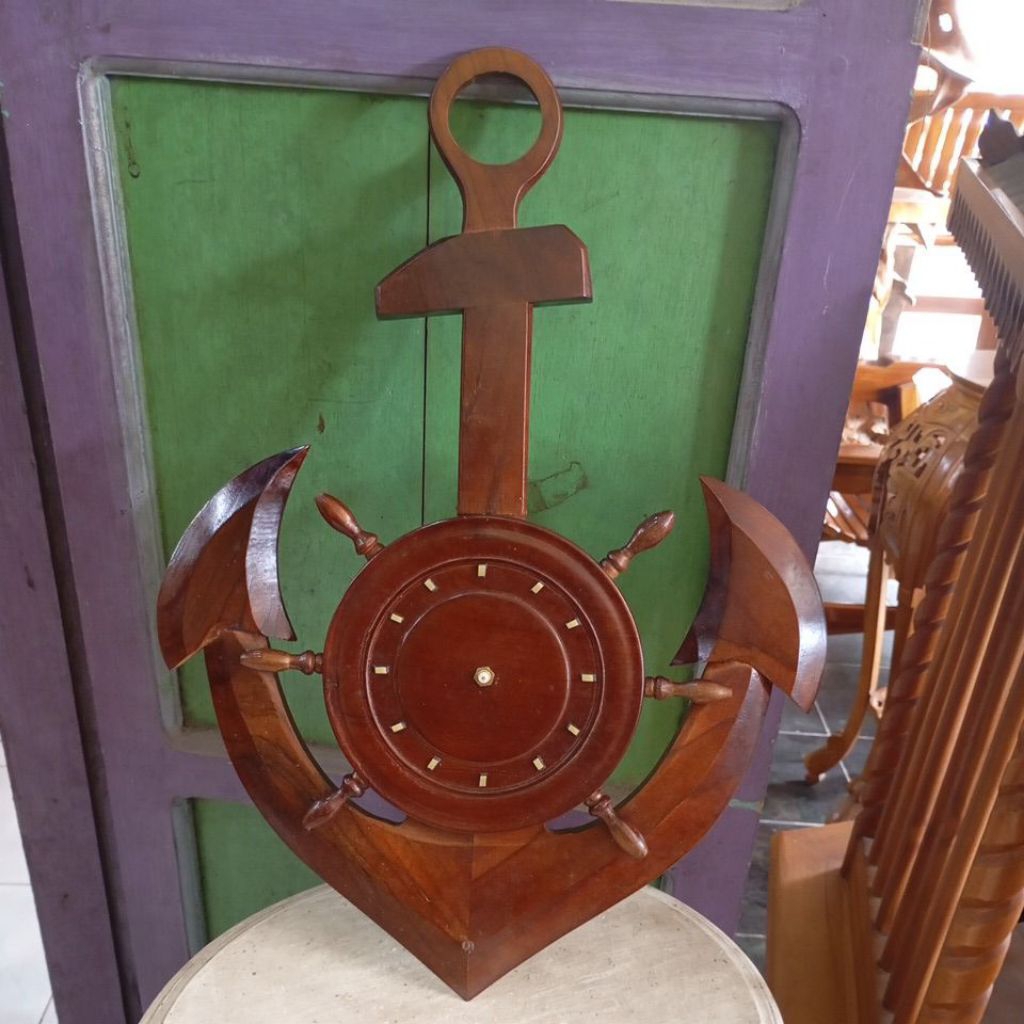 Jam dinding kayu - jam kapal - jam jangkar - jam unik - jam kayu jati - jam dinding kayu - toko kayu