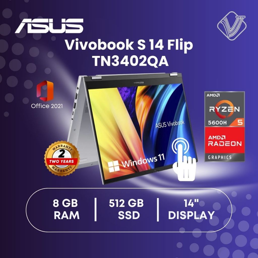 Asus S14 FLIP TN3402QA (VIPS551/552) AMD RYZEN 5 5600H RAM 8 GB | 512 GB SSD 14 Inch Win11