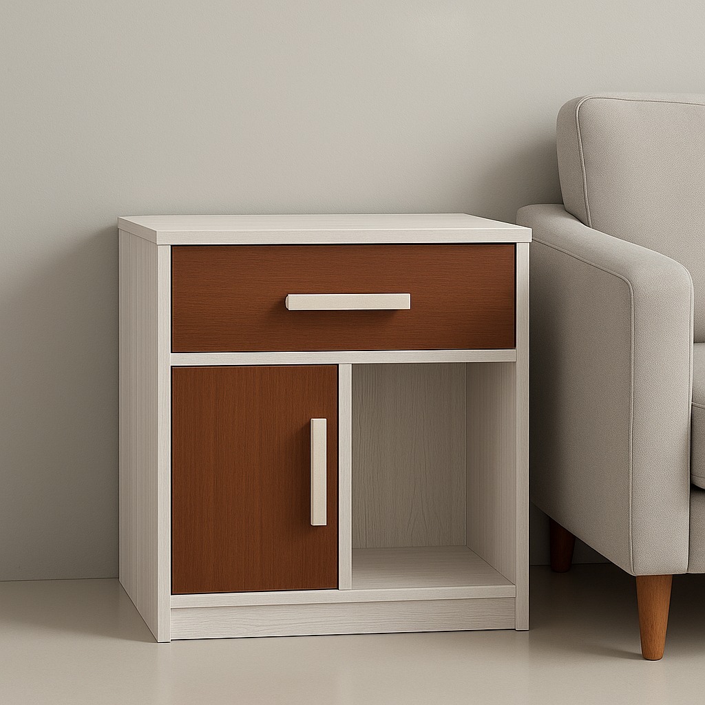 Meja Estetik Nakas Kayu 2 Laci – Meja Samping Tempat Tidur Modern