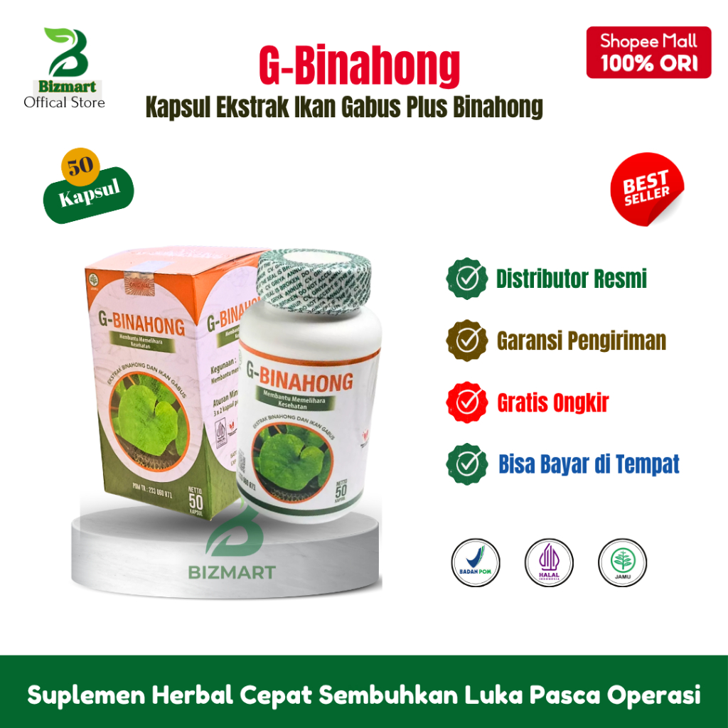 Kapsul G-Binahong Ekstrak Ikan Gabus Plus Binahong Asli Original Obat Pengering Luka Pasca Operasi